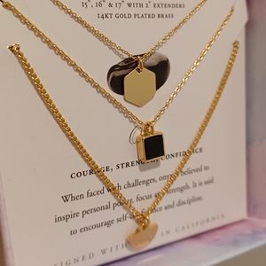 3 NECKLACES LUNA NORTE HEALING GEMSTONE BLACK ONYX PENDANT GEOMETRIC NECKLACES